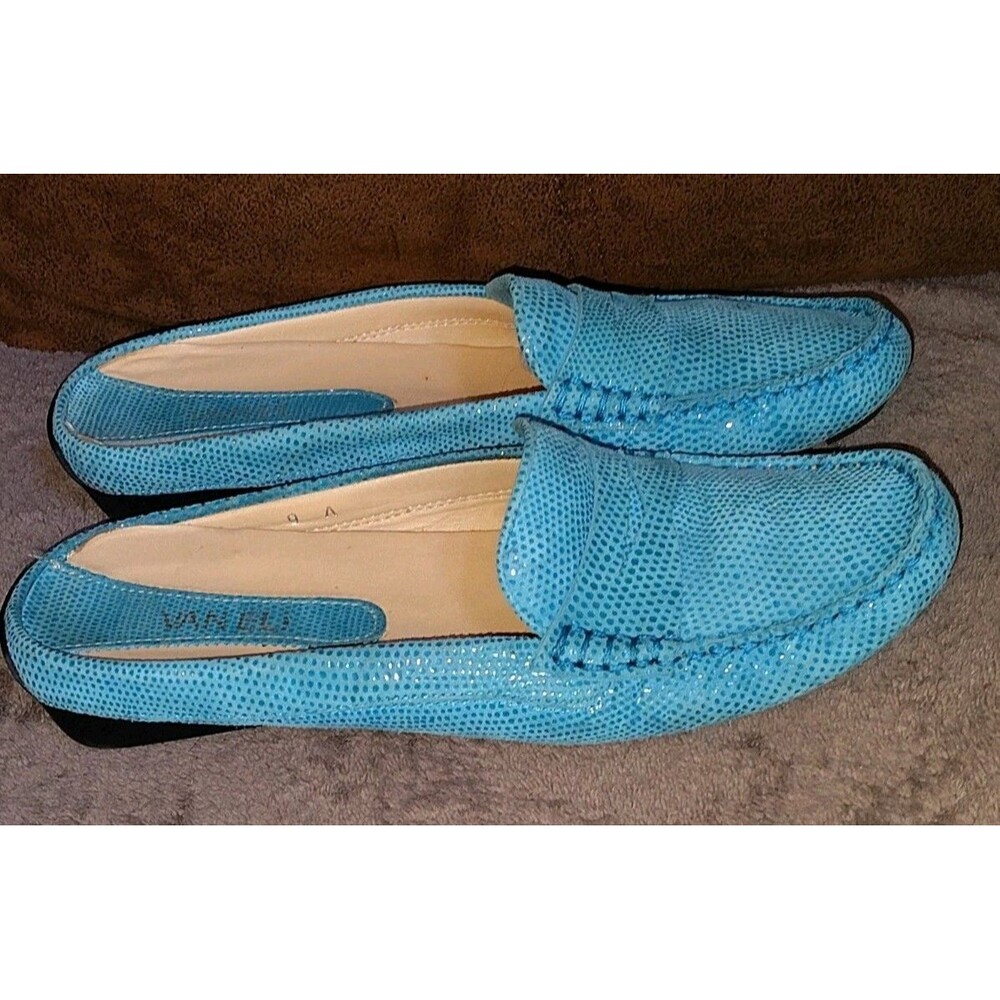 VANELi Turquoise Blue Lizard Embossed Leather Mules Loafers Women’s Size 9 A - Picture 13 of 14